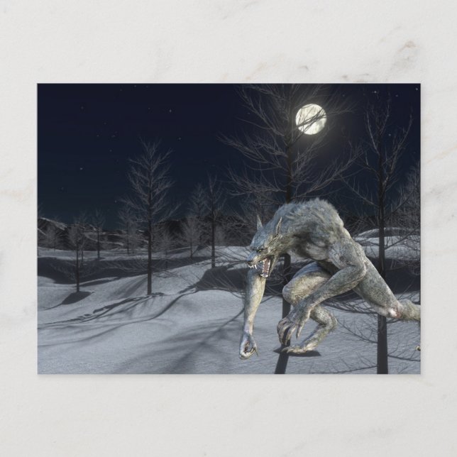 Winterschnee Werewolf Beängstigendes Halloween Postkarte (Vorderseite)