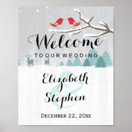 Winterschnee Wonderland Birds Rentier Hochzeitszei Poster