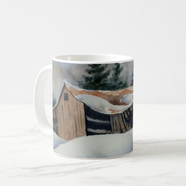 Winterschneebedecktes Ackerfeld verlassene Hausstä Tasse (Vorderseite Links)