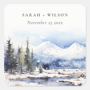 Winterschneebergwelt Hochzeit Quadratischer Aufkleber