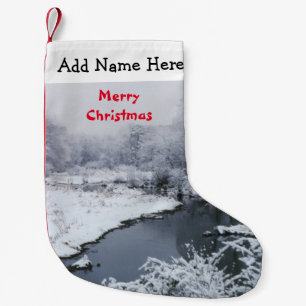 Winterschneebrücke Frohe Weihnachten Strumpf Kleiner Weihnachtsstrumpf