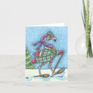 WINTERSCHNEEE PINK FLAMINGO NOTE CARD Leere Feiertagskarte