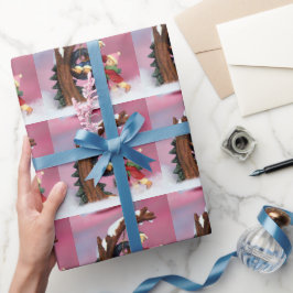 Winterschneeerlebnis mit Kindern - Rosa Geschenkpapier