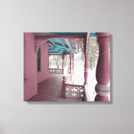 Winterschneefall auf rosa Porch - Martha's Vineyar Leinwanddruck