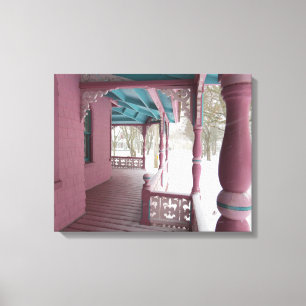 Winterschneefall auf rosa Porch - Martha's Vineyar Leinwanddruck