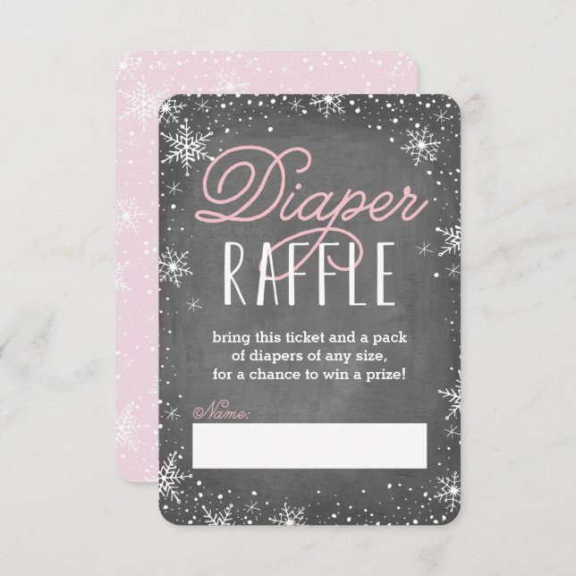 Winterschneeflake Pink Baby Diaper Raffel Ticket Einladung (Vorne/Hinten)