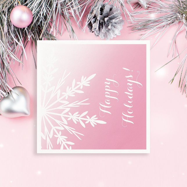 Winterschneeflocke auf Pink Happy Holidays Weihnac Serviette (Von Creator hochgeladen)