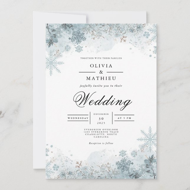 Winterschneeflocke Hochzeit Einladung (Vorderseite)