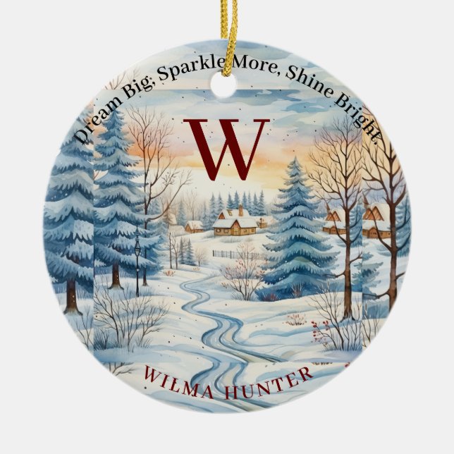 Winterschneeflocke im Wald Monogram Keramik Ornament (Vorne)