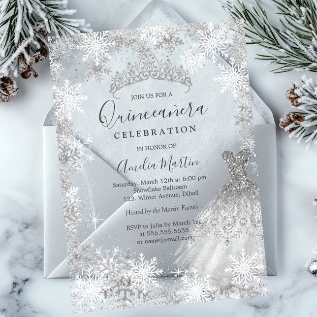 Winterschneeflocke Klare bewaldete Quinceanera Acryleinladungen (Von Creator hochgeladen)