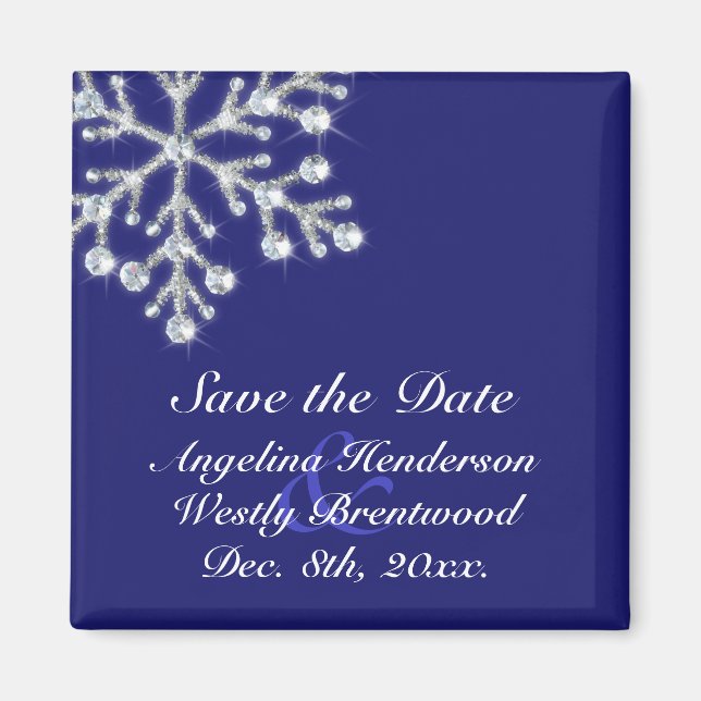 Winterschneeflocke Save the Date Magnet Indigo (Vorne)