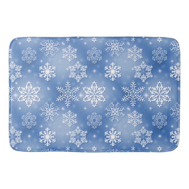 Winterschneeflocken auf Icy Blue Badematte (Vorderseite)