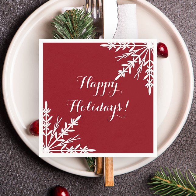Winterschneeflocken auf Red Happy Holidays Serviette (Von Creator hochgeladen)