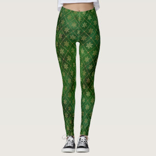 Winterschneeflocken bei festlichen Grün- und Goldf Leggings