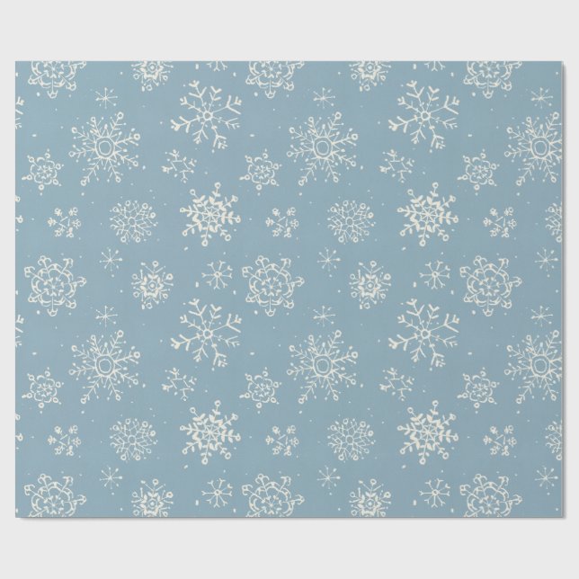 Winterschneeflocken Blaue Farbe Geschenkpapier (Flach)
