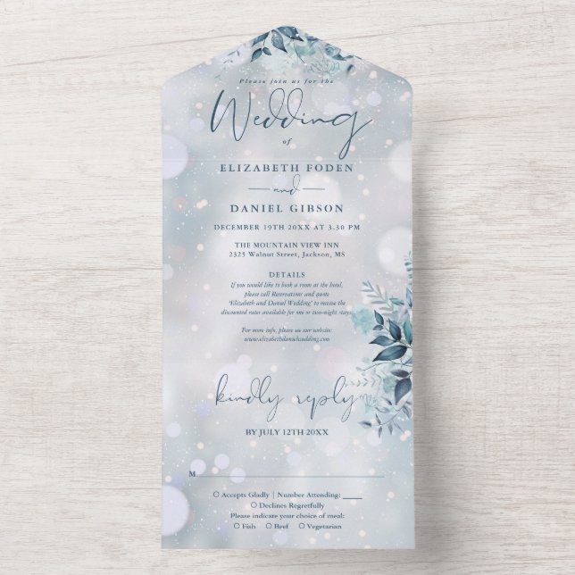 Winterschneeflocken Blumendetails UAWG Hochzeit All In One Einladung (Innen Boden)