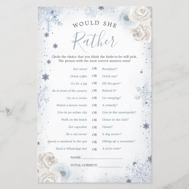Winterschneeflocken Brautparty würde sie eher (Vorderseite)