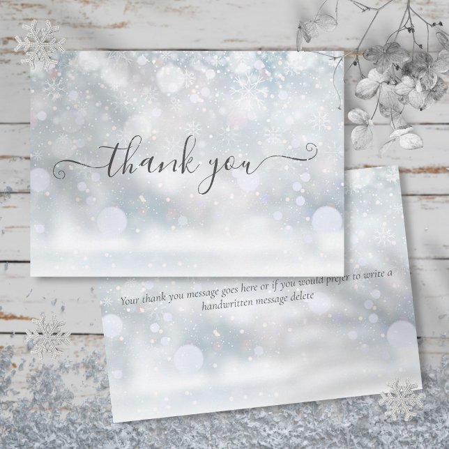 Winterschneeflocken Elegantes Skript Dankeskarte (Winter Snowflakes Elegant Script Thank You Card)
