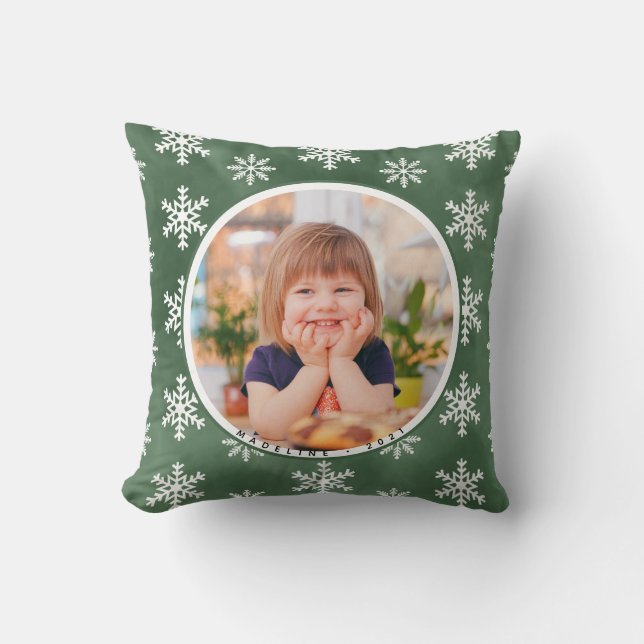 Winterschneeflocken - Foto Name Holiday Pillow Kissen (Vorderseite)