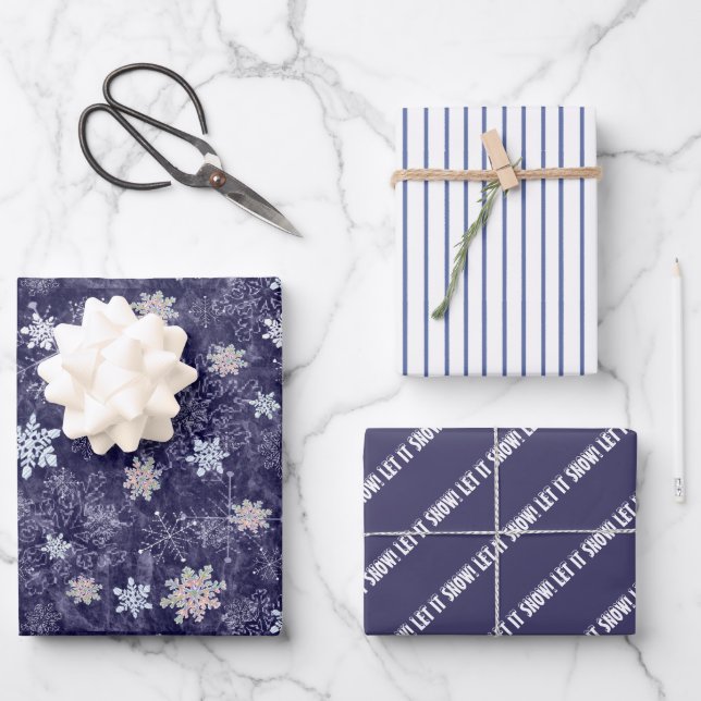 Winterschneeflocken Geschenkpapier Set (Vorderseite)