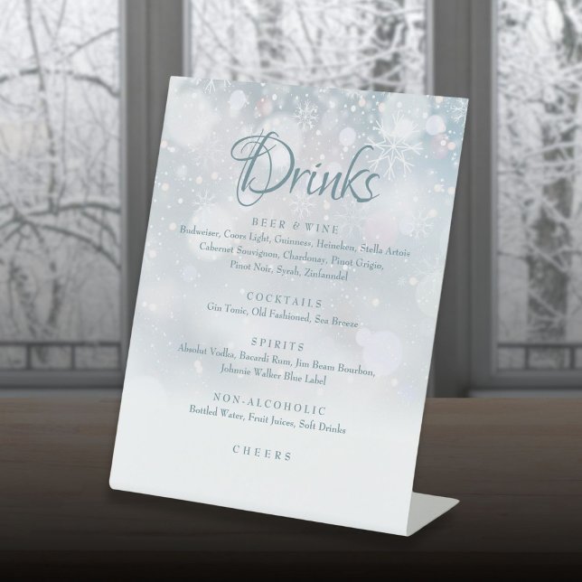 Winterschneeflocken Getränkemenü Sockelschild (Winter Snowflakes Drinks Menu Pedestal Sign)