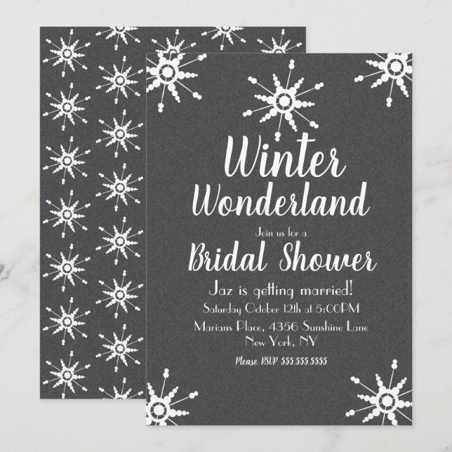 Winterschneeflocken Grau Brautparty Einladung (Vorne/Hinten)