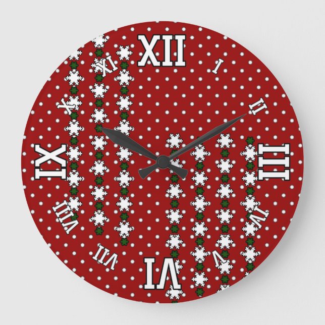 Winterschneeflocken Große Wanduhr (Vorderseite)