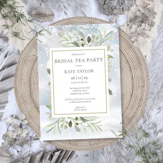 Winterschneeflocken Grüne Bridal Party Einladung (Winter Snowflakes Greenery Bridal Tea Party Invitation)