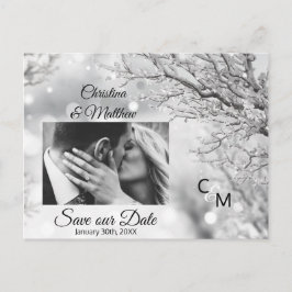 Winterschneeflocken Hochzeit RETTE UNSER DATUM | F Ankündigungspostkarte