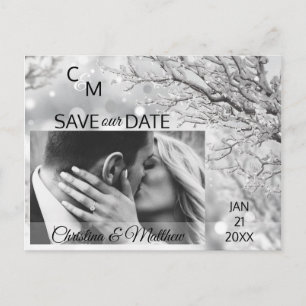 Winterschneeflocken Hochzeit RETTE UNSER DATUM   F Ankündigungspostkarte