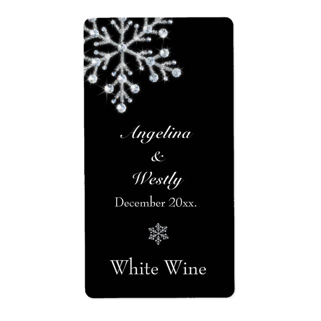 Winterschneeflocken Hochzeitweiliges Weinlabel (Vorne)