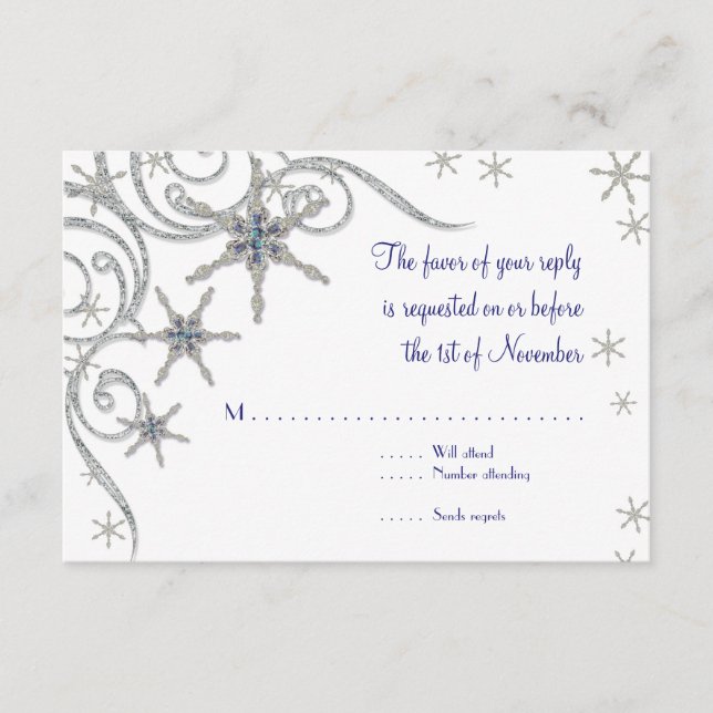 Winterschneeflocken im Bling Swirl Hochzeitskarte RSVP Karte (Vorderseite)