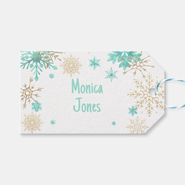 Winterschneeflocken im Glitzer der Nationalstaaten Geschenkanhänger (Vorderseite (Horizontal))