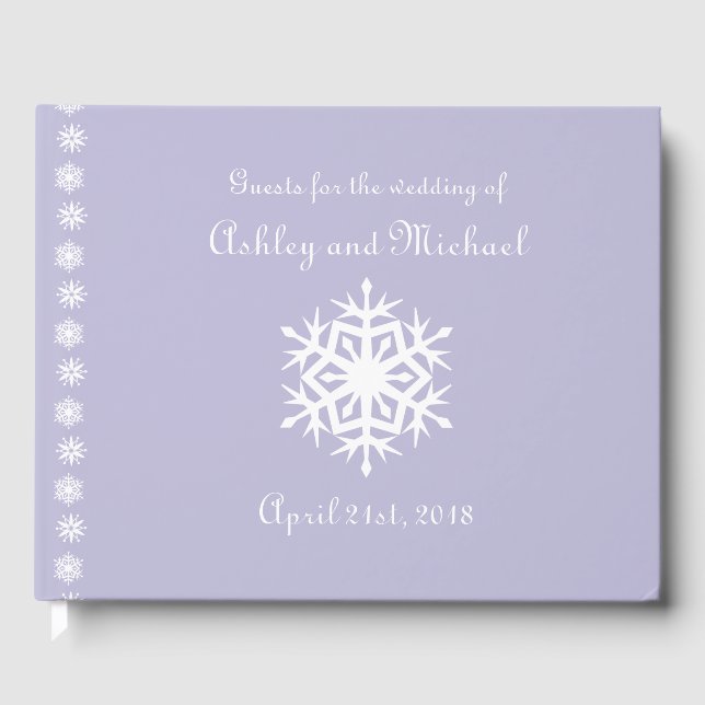 Winterschneeflocken im Lavendel Gästebuch (Vorderseite)