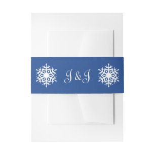 Winterschneeflocken in blauer Einladung Bauchband Einladungsbanderole