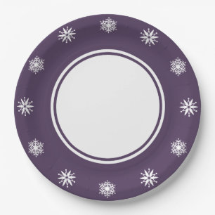 Winterschneeflocken in Lila Papierplatte Pappteller