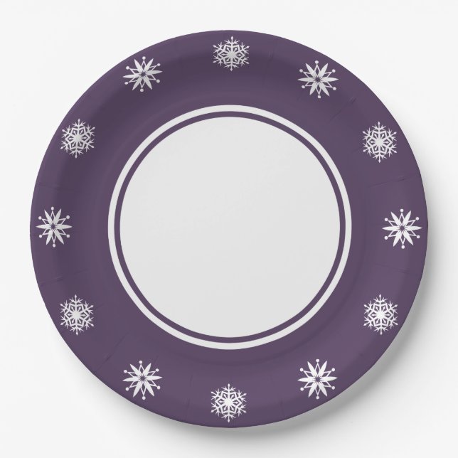 Winterschneeflocken in Lila Papierplatte Pappteller (Vorderseite)