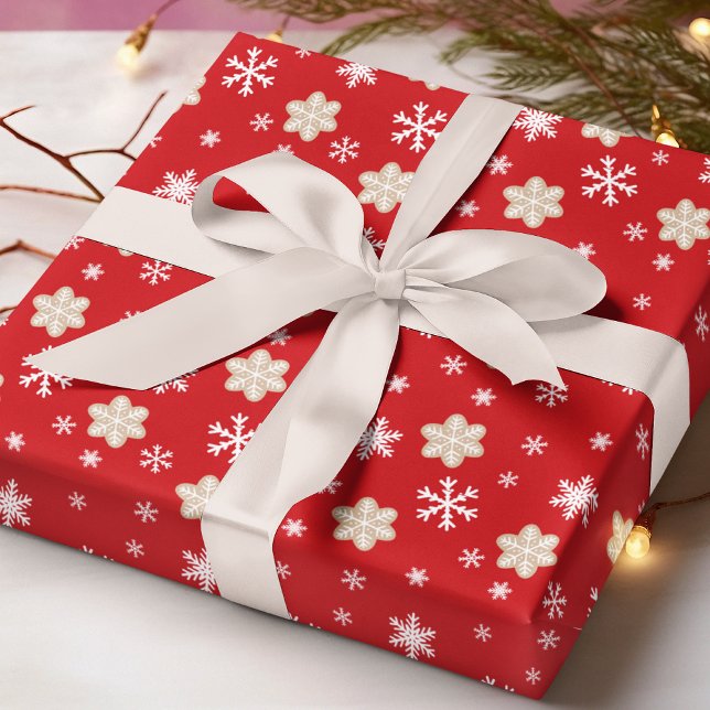 Winterschneeflocken Kekse Weihnachtsfeiertage Rot Geschenkpapier (Von Creator hochgeladen)