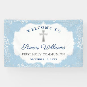 Winterschneeflocken Lichtblau Erste Heilige Kommun Banner
