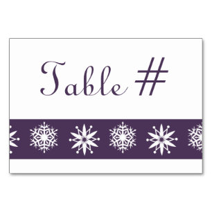 Winterschneeflocken mit Lila Tafelkarte Tischnummer