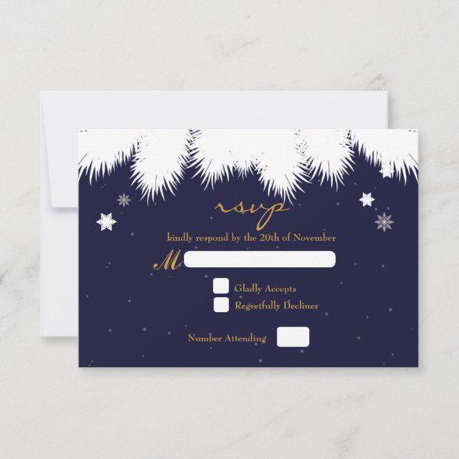 Winterschneeflocken Pine Elegante Wedding RSVP Car (Vorderseite)