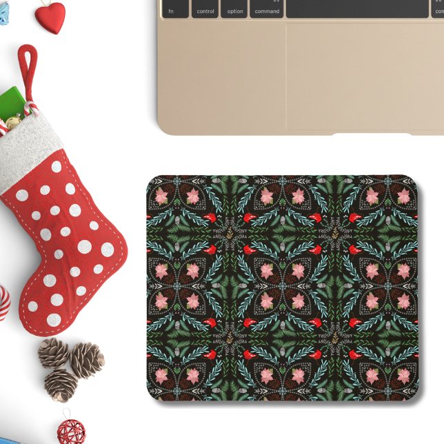 Winterschneeflocken, Poinsettias, Kardinal Mousepad (Von Creator hochgeladen)