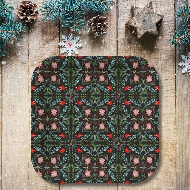 Winterschneeflocken, Poinsettias, Kardinal Pappteller (Von Creator hochgeladen)