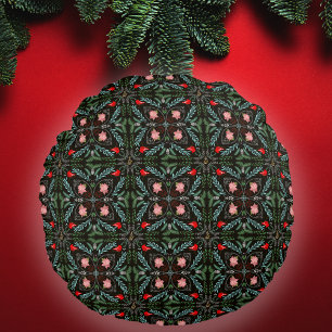 Winterschneeflocken, Poinsettias, Kardinal Rundes Kissen