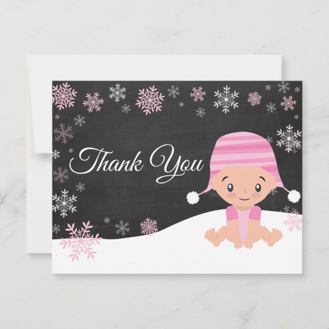 Winterschneeflocken Rosa Danke Karte (Vorderseite)