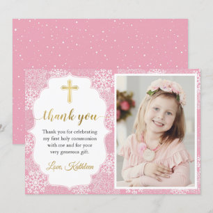 Winterschneeflocken Rosa Girl Erstes kommunales Fo Dankeskarte