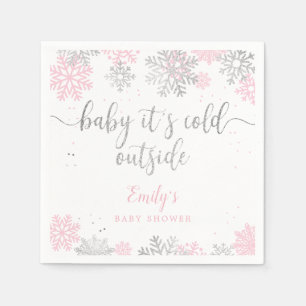 Winterschneeflocken Rosa und Silber Girl Babydusch Serviette