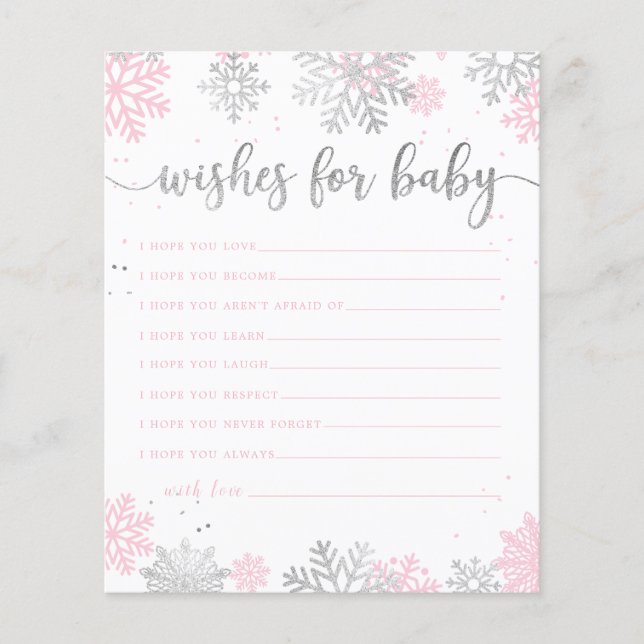 Winterschneeflocken, rosa und silberne Wünsche für (Vorderseite)