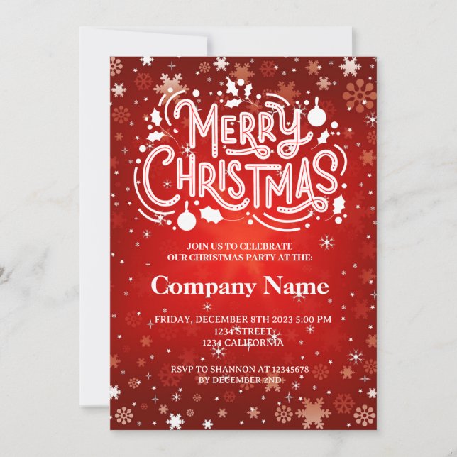 Winterschneeflocken Rot Weißes Weihnachtsfest Part Einladung (Vorderseite)