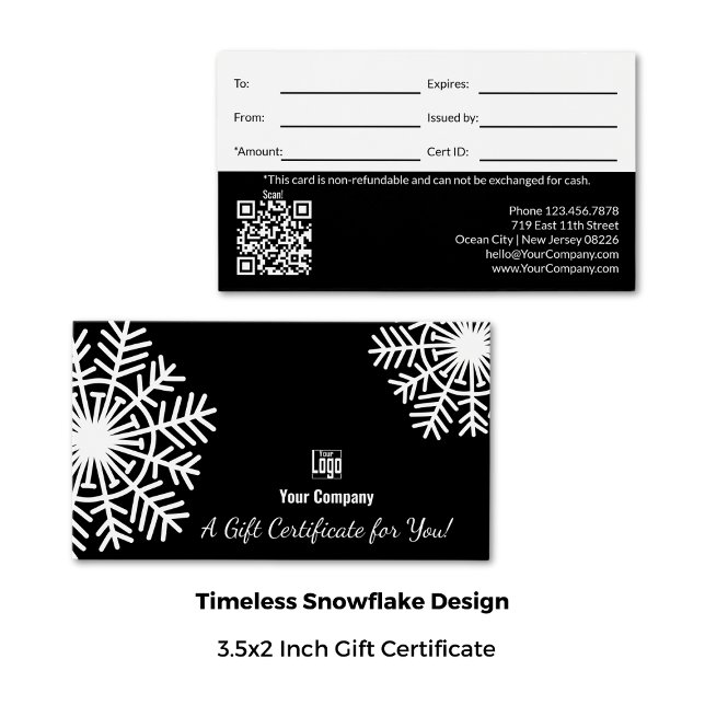 Winterschneeflocken Schwarz/Weiß-Geschenkgutschein (3.5x2 Inch, Winter Snowflake Black & White Gift Certificate)